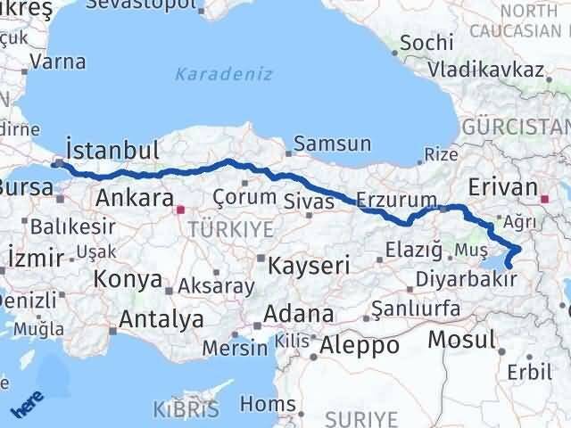 İstanbul Küçükçekmece Van Arası Kaç Km - Yol Haritası