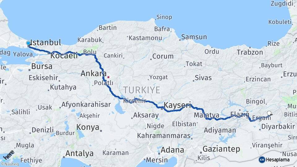 İstanbul Lice Diyarbakır Arası Kaç Km - Yol Haritası