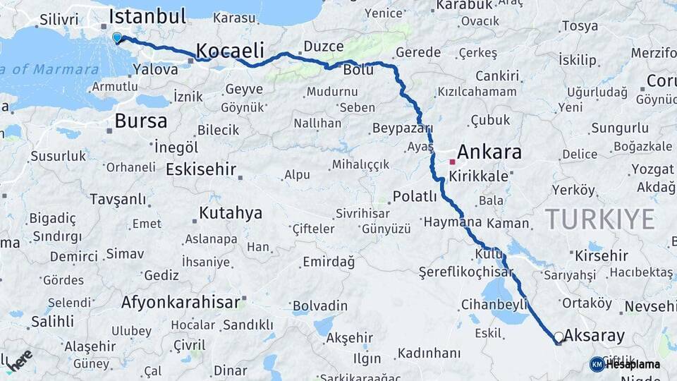İstanbul Maltepe Aksaray Arası Kaç Km - Yol Haritası