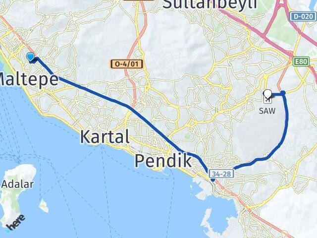 Altayçeşme Sabiha Gökçen Havalimanı Arası Kaç Km - Yol Tarifi
