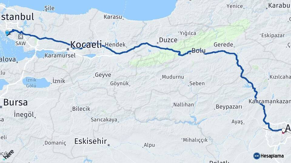 İstanbul Maltepe Ankara Arası Kaç Km - Yol Haritası