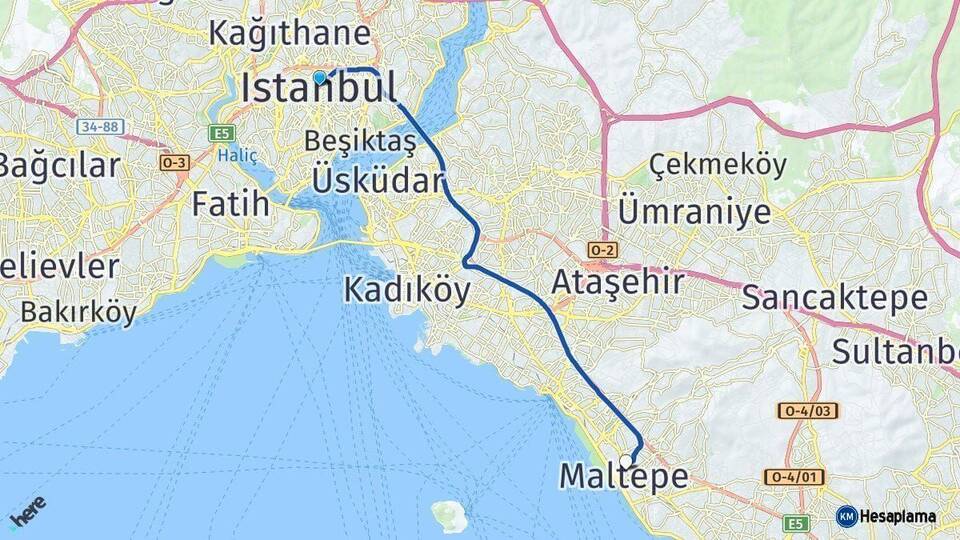 İstanbul Maltepe Arası Kaç Km - Yol Haritası