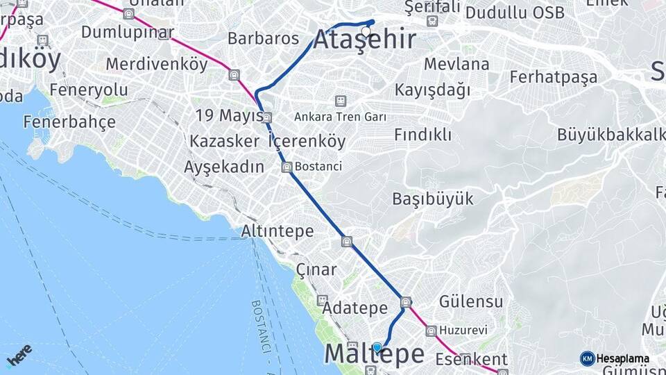 İstanbul Maltepe Ataşehir Arası Kaç Km - Yol Haritası
