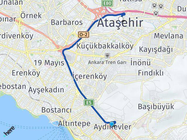 İstanbul Maltepe Aydınevler Ataşehir Arası Kaç Km - Yol Haritası