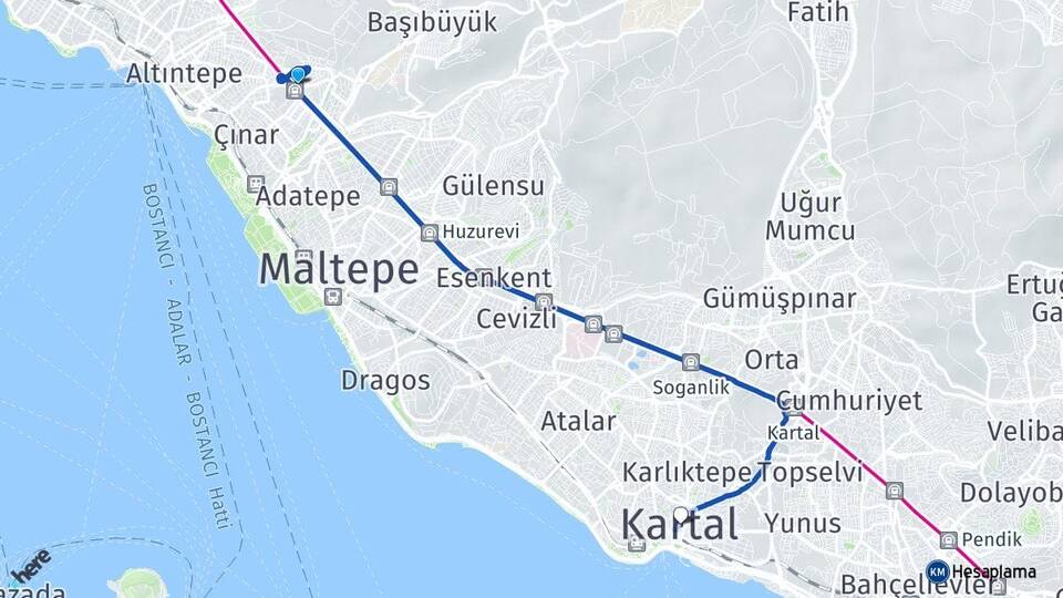 İstanbul Maltepe Aydınevler Kartal Arası Kaç Km - Yol Haritası