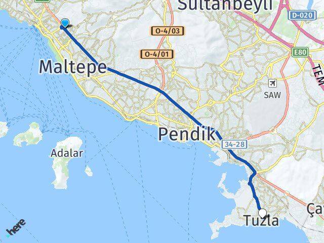İstanbul Maltepe Aydınevler Tuzla Arası Kaç Km - Yol Haritası