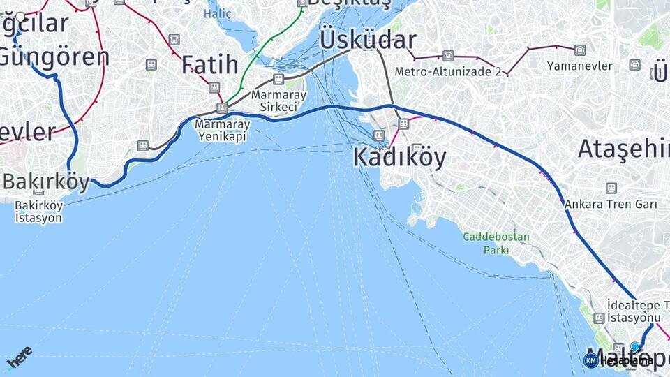 İstanbul Maltepe Bağcılar Arası Kaç Km - Yol Haritası