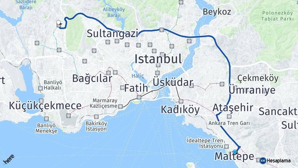 İstanbul Maltepe Başakşehir Arası Kaç Km - Yol Haritası