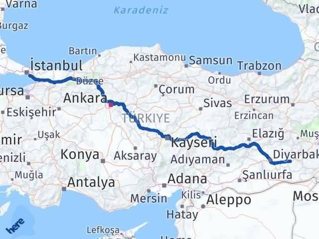 İstanbul Maltepe Batman Arası Kaç Km - Yol Haritası