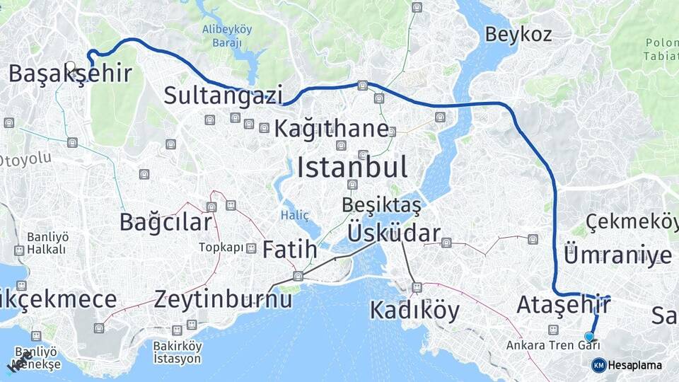 İstanbul Maltepe Fındıklı Başakşehir Arası Kaç Km - Yol Haritası