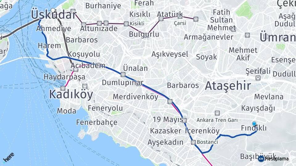 İstanbul Maltepe Fındıklı Üsküdar Arası Kaç Km - Yol Haritası