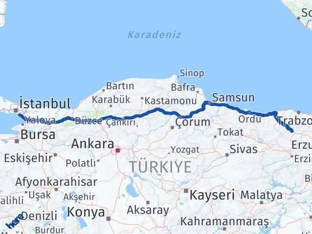 İstanbul Maltepe Gümüşhane Arası Kaç Km - Yol Haritası