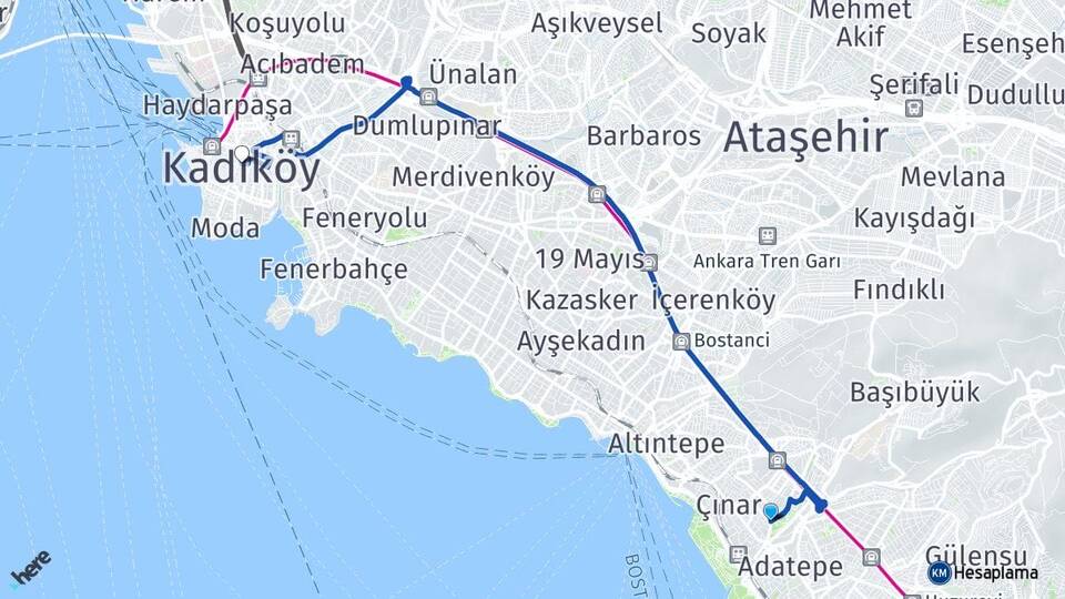 İstanbul Maltepe İdealtepe Kadıköy Arası Kaç Km - Yol Haritası