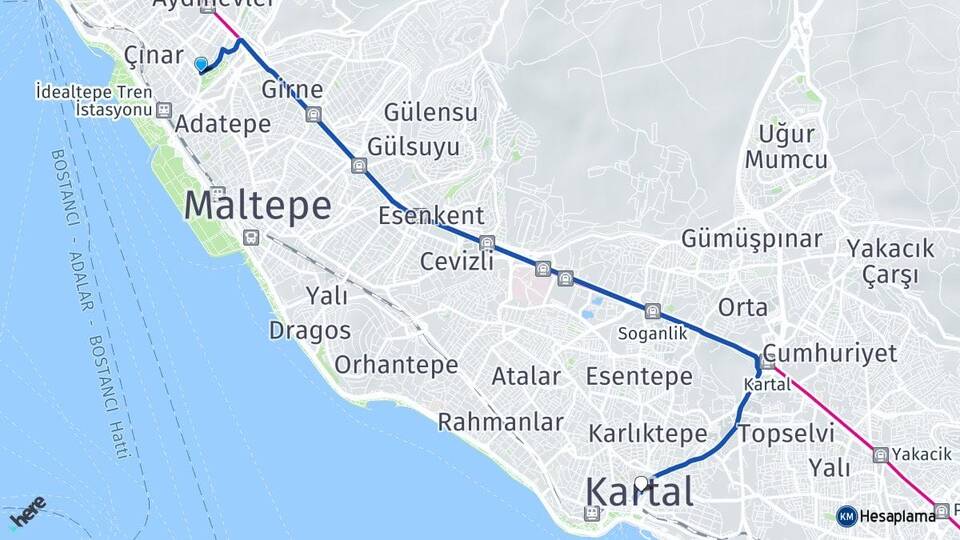 İstanbul Maltepe İdealtepe Kartal Arası Kaç Km - Yol Haritası