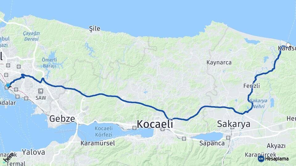 İstanbul Maltepe Karasu Sakarya Arası Kaç Km - Yol Haritası