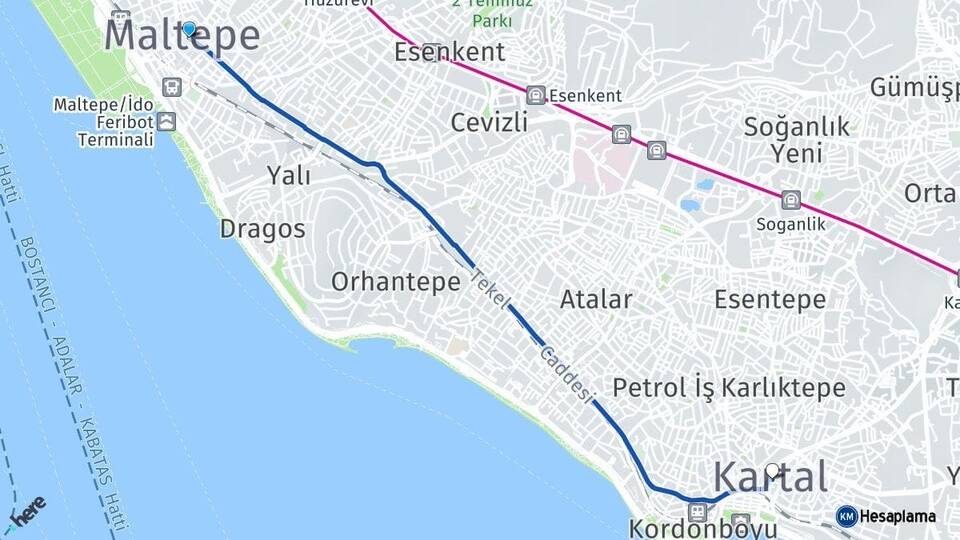 İstanbul Maltepe Kartal Arası Kaç Km - Yol Haritası