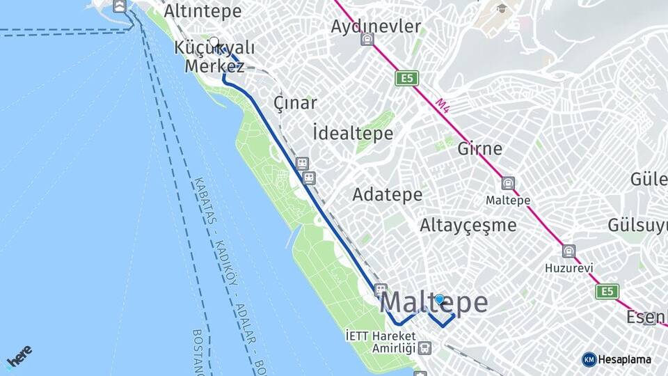 İstanbul Maltepe Küçükyalı Maltepe Arası Kaç Km - Yol Haritası