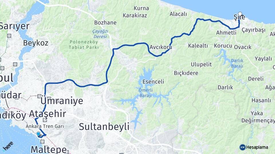 İstanbul Maltepe Küçükyalı Şile Arası Kaç Km - Yol Haritası