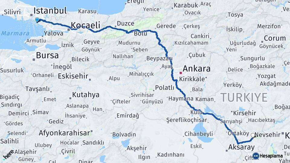 İstanbul Maltepe Nevşehir Arası Kaç Km - Yol Haritası