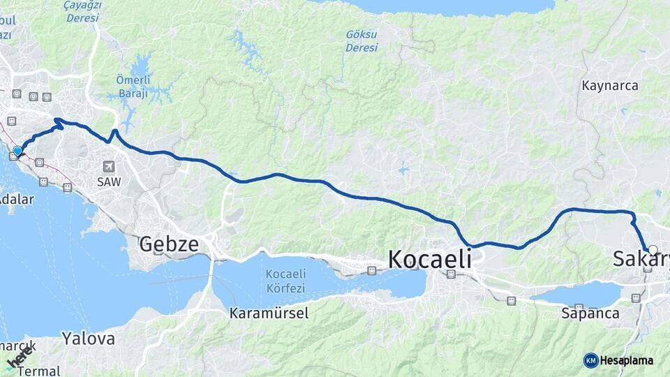 İstanbul Maltepe Sakarya Arası Kaç Km - Yol Haritası