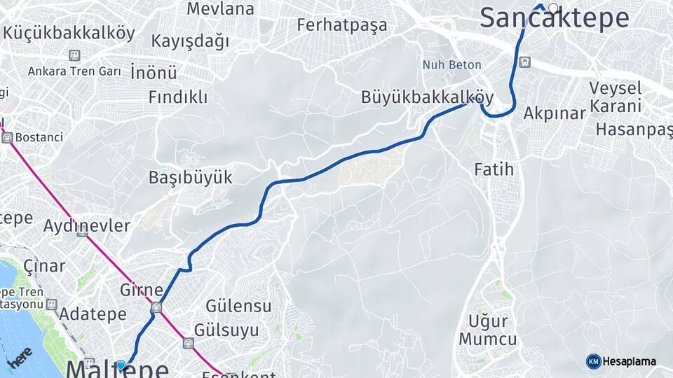 İstanbul Maltepe Sancaktepe Arası Kaç Km - Yol Haritası