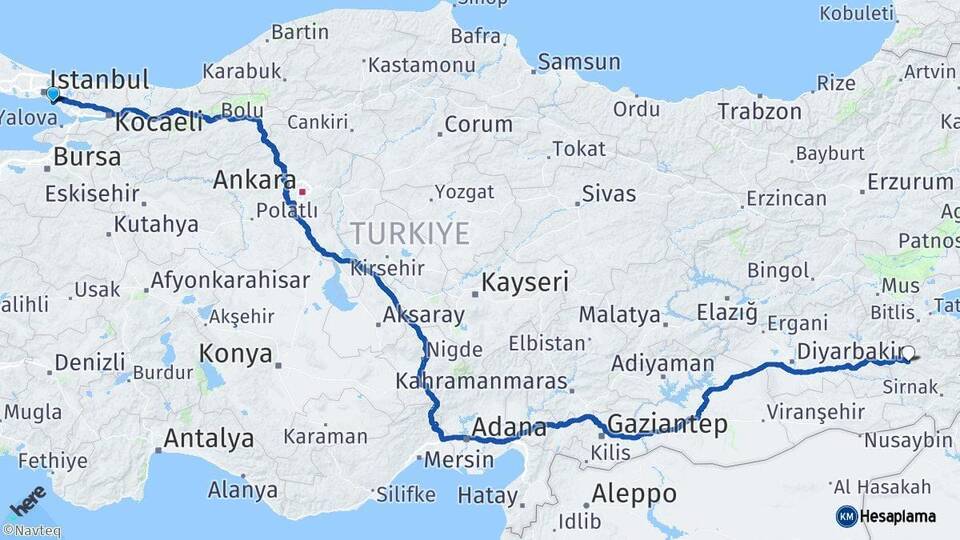 İstanbul Maltepe Siirt Arası Kaç Km - Yol Haritası