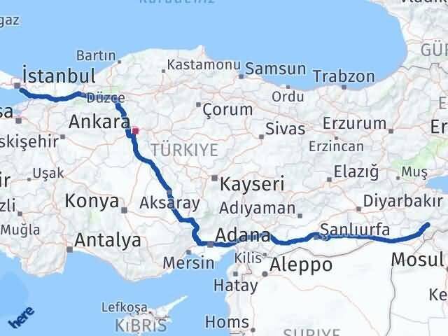 İstanbul Maltepe Şırnak Arası Kaç Km - Yol Haritası