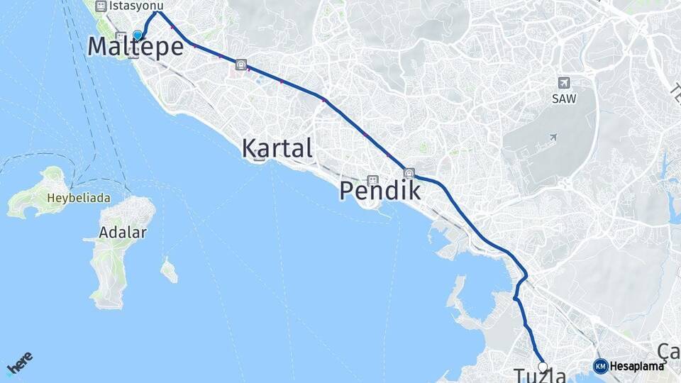 İstanbul Maltepe Tuzla Arası Kaç Km - Yol Haritası