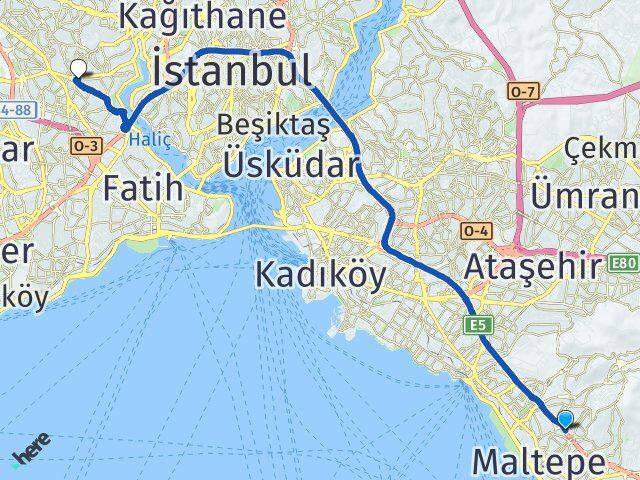 İstanbul Maltepe Zümrütevler Gaziosmanpaşa Arası Kaç Km - Yol Haritası