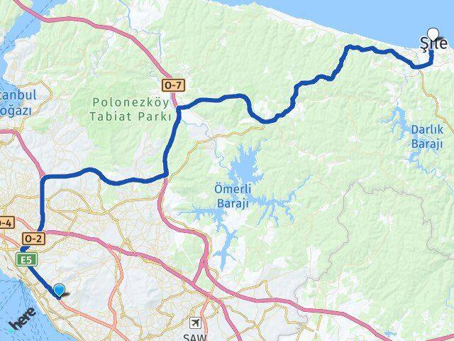 İstanbul Maltepe Zümrütevler Şile Arası Kaç Km - Yol Haritası