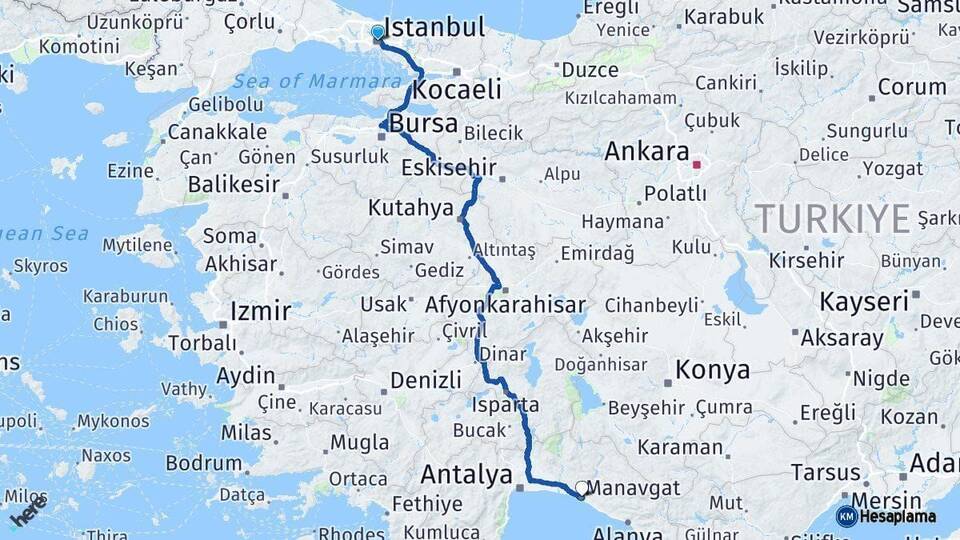 İstanbul Manavgat Antalya Arası Kaç Km - Yol Haritası