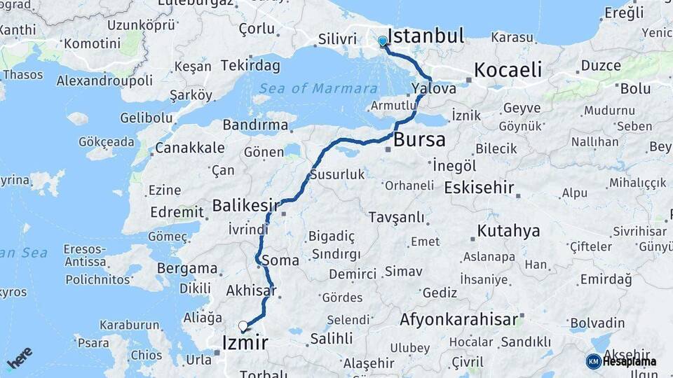 İstanbul Manisa Arası Kaç Km - Yol Haritası
