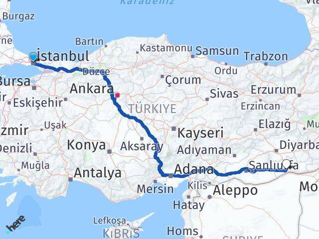 İstanbul Mardin Havalimanı Arası Kaç Km - Yol Haritası