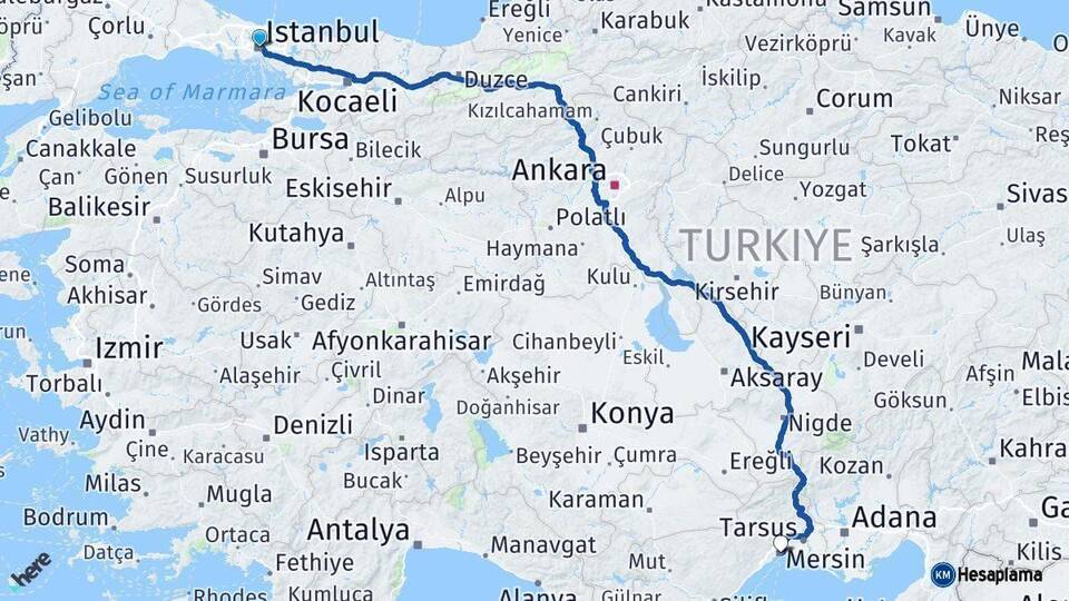 İstanbul Mersin Arası Kaç Km - Yol Haritası