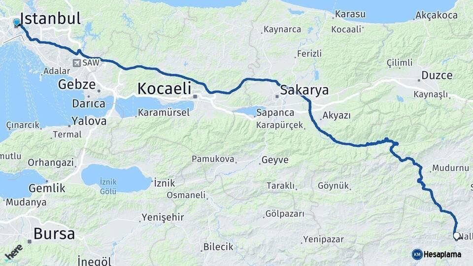 İstanbul Nallıhan Ankara Arası Kaç Km - Yol Haritası