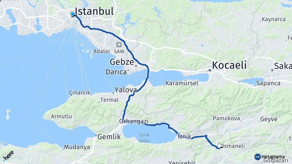 İstanbul Osmaneli Bilecik Arası Kaç Km - Yol Haritası