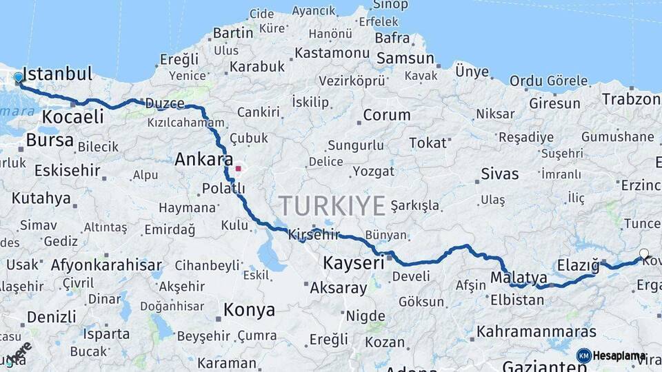 İstanbul Palu Elazığ Arası Kaç Km - Yol Haritası