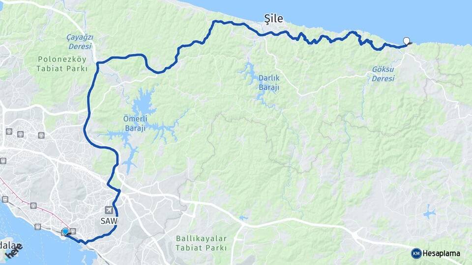İstanbul Pendik Ağva Şile Arası Kaç Km - Yol Haritası