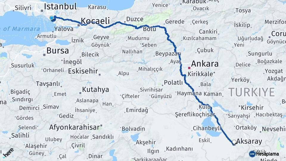 İstanbul Pendik Aksaray Arası Kaç Km - Yol Haritası
