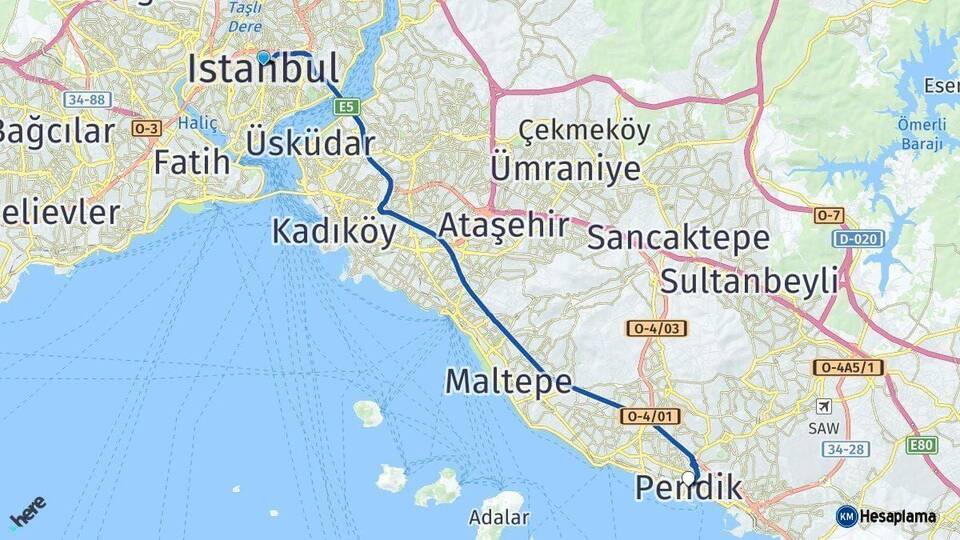 İstanbul Pendik Arası Kaç Km - Yol Haritası