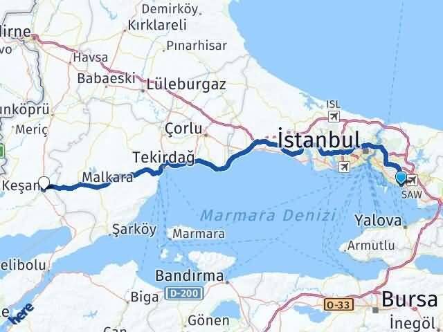Bahçelievler Keşan Arası Kaç Km - Yol Tarifi