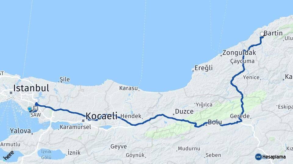 İstanbul Pendik Bartın Arası Kaç Km - Yol Haritası