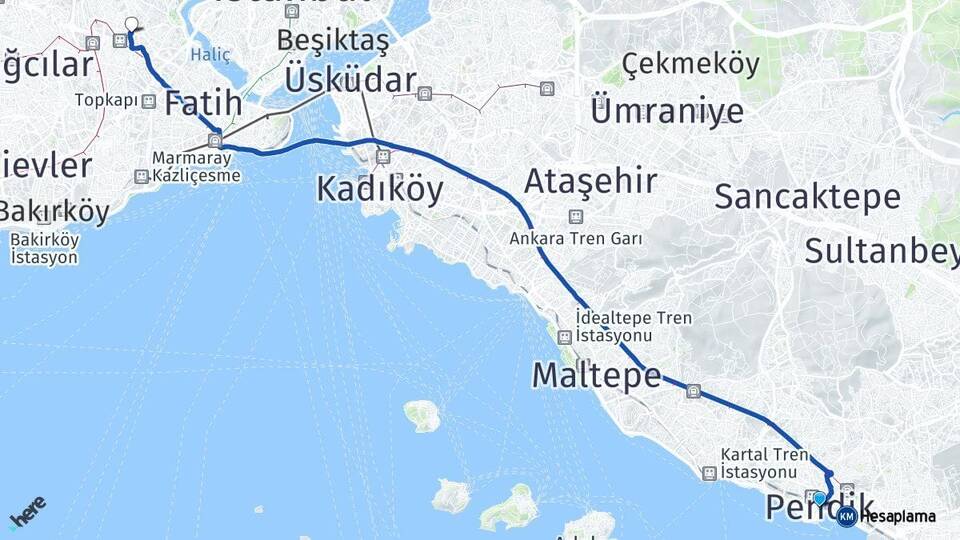 İstanbul Pendik Bayrampaşa Arası Kaç Km - Yol Haritası