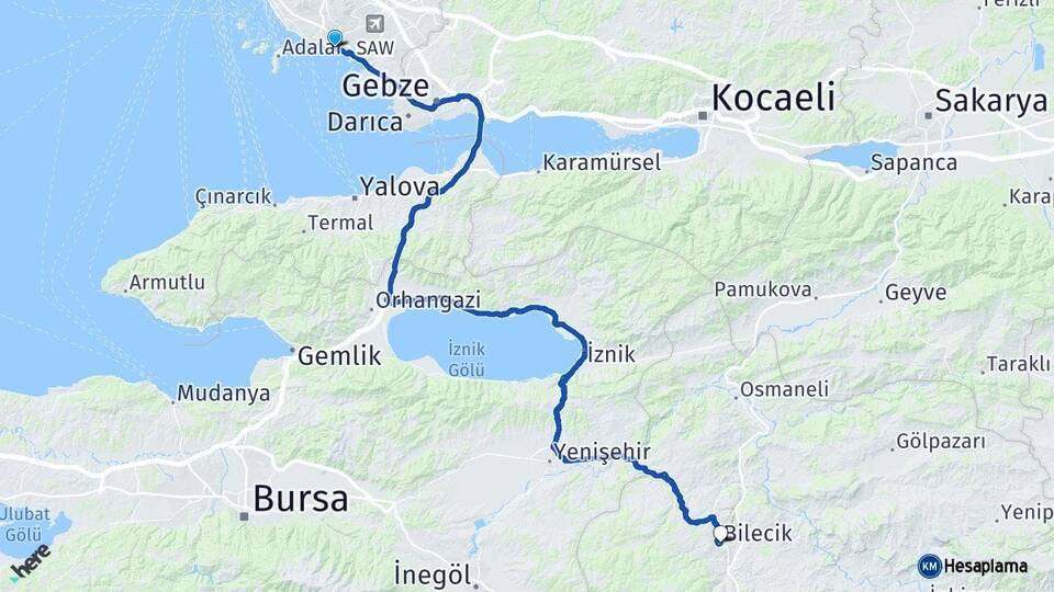 İstanbul Pendik Bilecik Arası Kaç Km - Yol Haritası