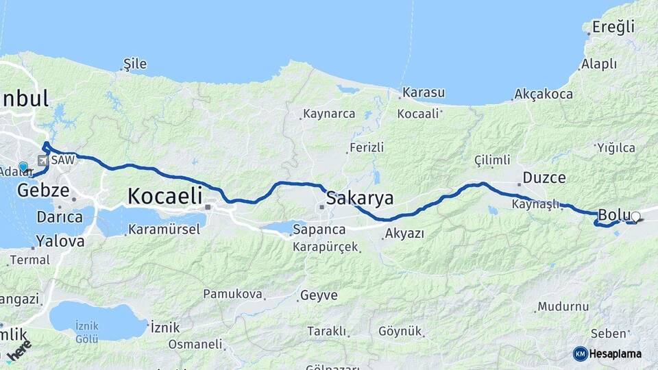 İstanbul Pendik Bolu Arası Kaç Km - Yol Haritası