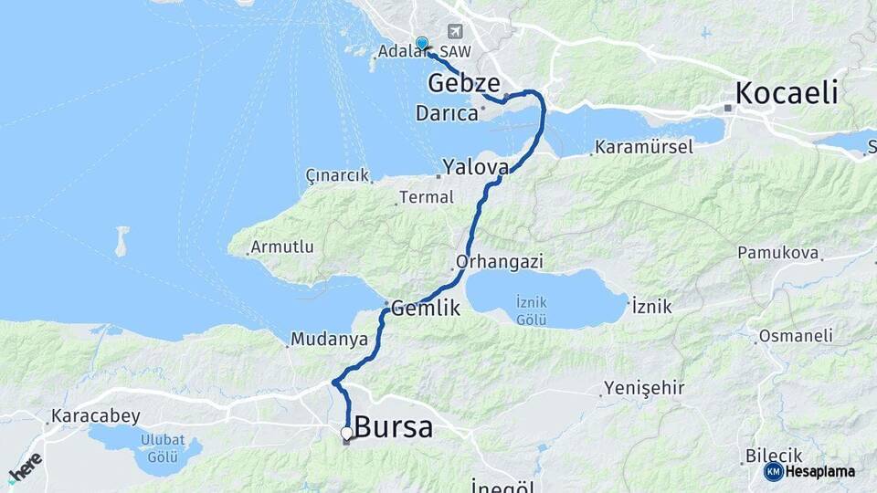 İstanbul Pendik Bursa Arası Kaç Km - Yol Haritası