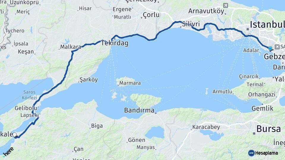 İstanbul Pendik Çanakkale Arası Kaç Km - Yol Haritası