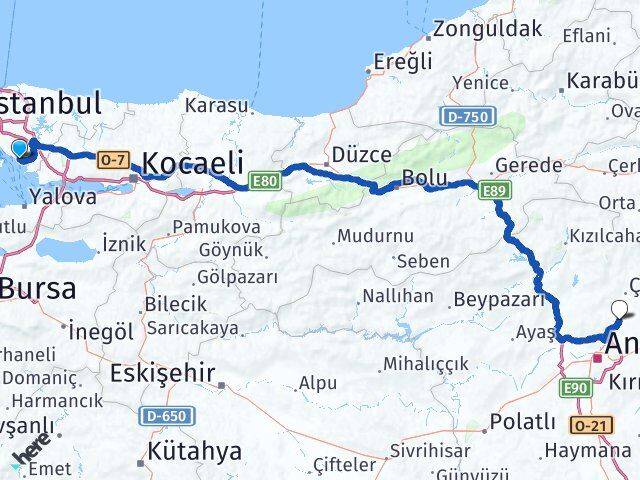 İstanbul Pendik Esenboğa Havalimanı Arası Kaç Km - Yol Haritası