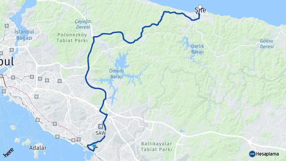 İstanbul Pendik Esenyalı Şile Arası Kaç Km - Yol Haritası