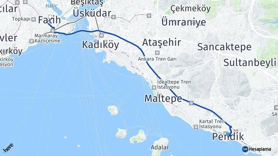 İstanbul Pendik Fatih Arası Kaç Km - Yol Haritası